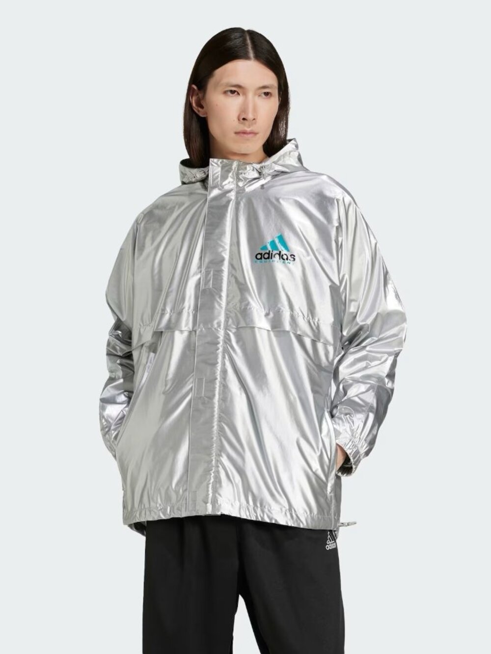 Adidas EQT Retro Metallic Windbreaker Jacket JN4526 Silver Men’s Size Small NWT